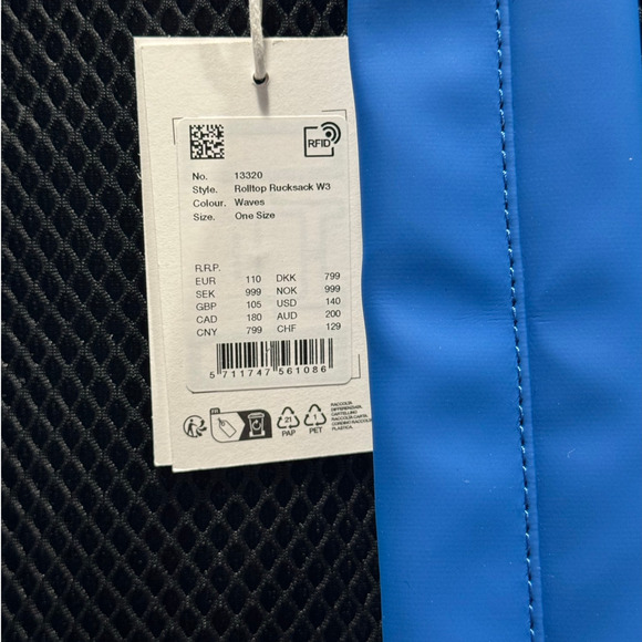 NWT! Rains Rolltop Rucksack W3 in Blue Waves - Unisex - Picture 7 of 8